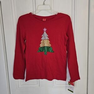 NWT Target Girls Large 10/12 Christmas Tree Long Sleeve Shirt Glitter Holiday